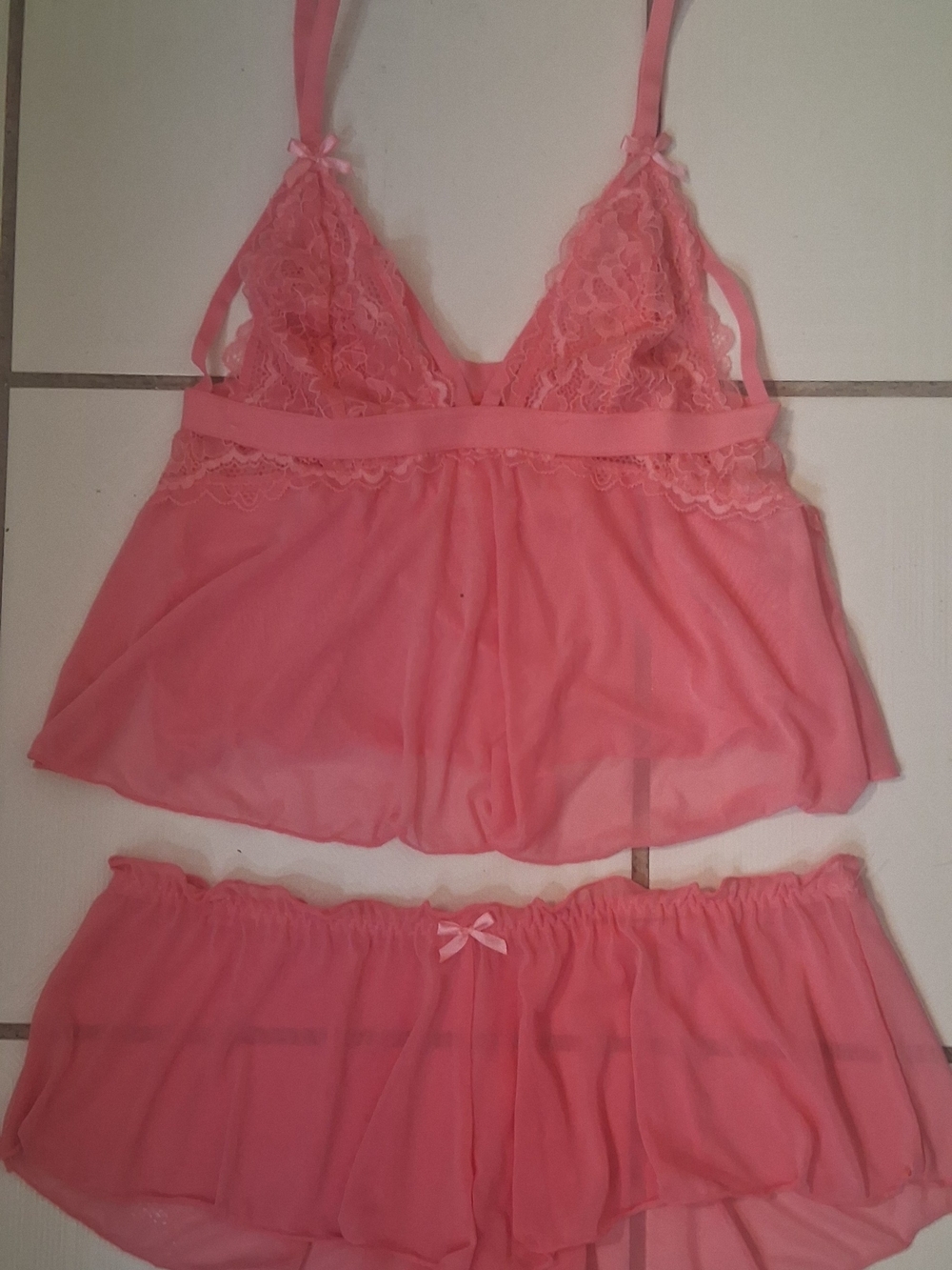 XOXO Sheer Lace Babydoll Set in Pink